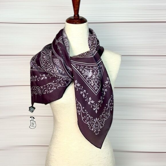 NWT FRANGI Tie Rack Silk Square Scarf Purple Mauve Classic Design 34x34” Italy - Picture 4 of 10